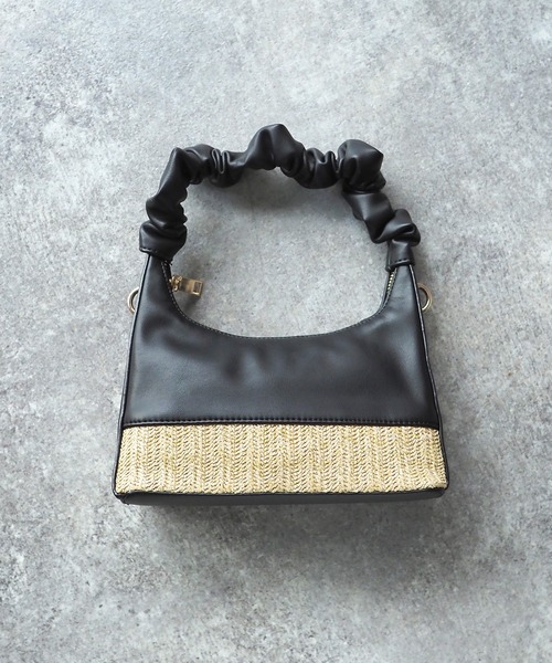 Riberry（リベリー）の「ギャザーハンドル異素材切替バッグ（ハンドバッグ・レディース・ブラック/ブルー/ホワイト/グリーン/ベージュ・FREE）」の3枚目の写真