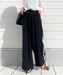Q | ピンストライプサイドラインワイドパンツ(その他パンツ)