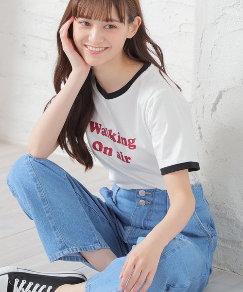 Honeys（ハニーズ）の「リンガーＴシャツ（Tシャツ/カットソー・レディース・ブルー/ブラック/ホワイト/ピンク/グリーン・L/M/S）」の2枚目の写真