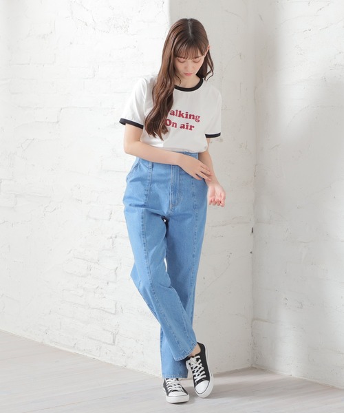 Honeys（ハニーズ）の「リンガーＴシャツ（Tシャツ/カットソー・レディース・ブルー/ブラック/ホワイト/ピンク/グリーン・L/M/S）」の6枚目の写真