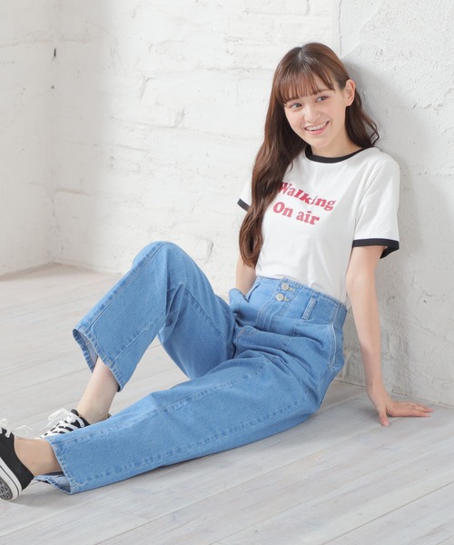 Honeys（ハニーズ）の「リンガーＴシャツ（Tシャツ/カットソー・レディース・ブルー/ブラック/ホワイト/ピンク/グリーン・L/M/S）」の7枚目の写真
