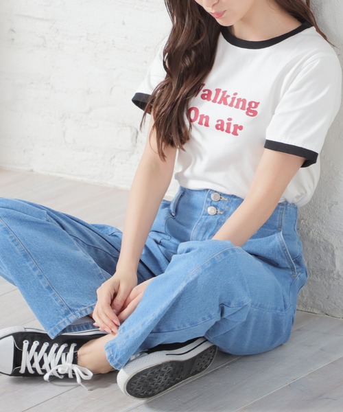 Honeys（ハニーズ）の「リンガーＴシャツ（Tシャツ/カットソー・レディース・ブルー/ブラック/ホワイト/ピンク/グリーン・L/M/S）」の8枚目の写真