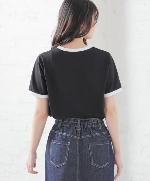 Honeys（ハニーズ）の「リンガーＴシャツ（Tシャツ/カットソー・レディース・ブルー/ブラック/ホワイト/ピンク/グリーン・L/M/S）」の13枚目の写真