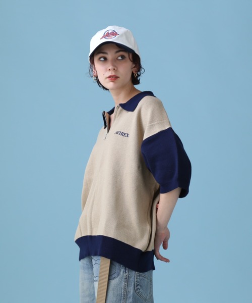 AVIREX（アヴィレックス）の「《直営店限定》HARF ZIP POLO/ハーフジップ ポロシャツ（ニット/セーター・レディース・グレー/ベージュ・L/M）」の3枚目の写真