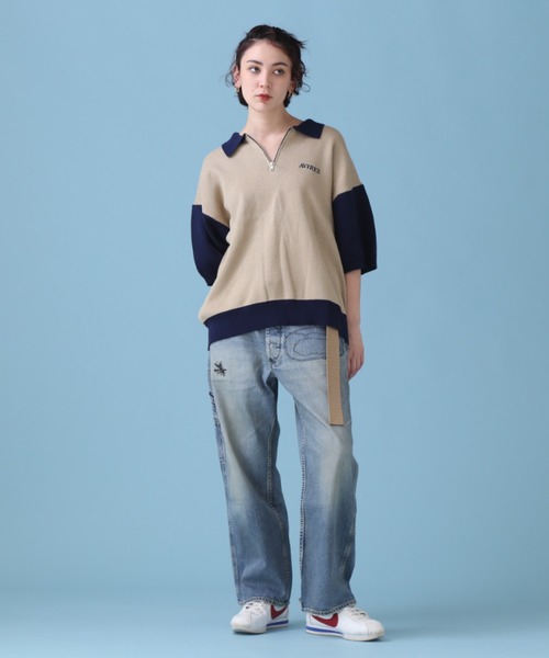 AVIREX（アヴィレックス）の「《直営店限定》HARF ZIP POLO/ハーフジップ ポロシャツ（ニット/セーター・レディース・グレー/ベージュ・L/M）」の5枚目の写真