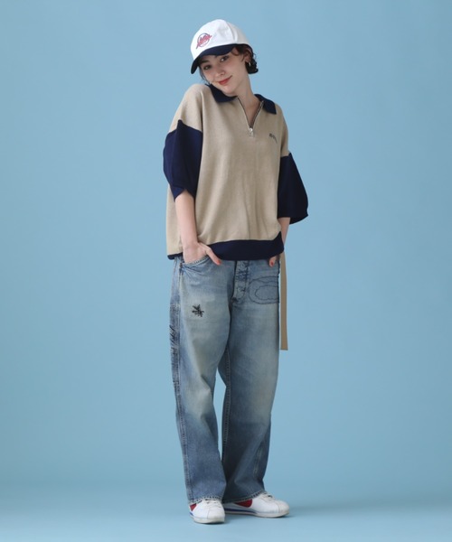 AVIREX（アヴィレックス）の「《直営店限定》HARF ZIP POLO/ハーフジップ ポロシャツ（ニット/セーター・レディース・グレー/ベージュ・L/M）」の6枚目の写真