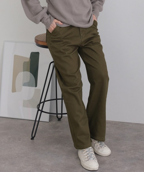 ElegChic(エレグシック)の「裏フリースツイルワイドストレートパンツ(チノパンツ・レディース・ブラック/ベージュ/カーキ・M/4L/L/XL/XXL)」の3枚目の写真