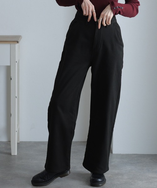 ElegChic(エレグシック)の「裏フリースツイルワイドストレートパンツ(チノパンツ・レディース・ブラック/ベージュ/カーキ・M/4L/L/XL/XXL)」の4枚目の写真