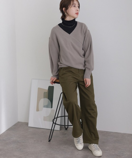 ElegChic(エレグシック)の「裏フリースツイルワイドストレートパンツ(チノパンツ・レディース・ブラック/ベージュ/カーキ・M/4L/L/XL/XXL)」の6枚目の写真