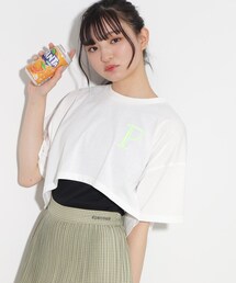 PINK-latte（ピンクラテ）の「◆【2点セットアイテム】クロップドTシャツ+タンクSET（その他トップス・キッズ）」