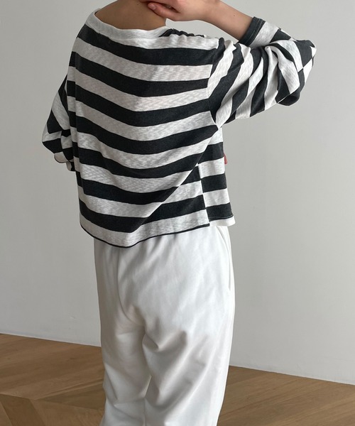 El mar（エルマール）の「El mar(エルマール) ボートネックボーダーロングTシャツ（Tシャツ/カットソー・レディース・チャコールグレー・ONE SIZE）」の8枚目の写真