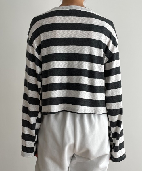 El mar（エルマール）の「El mar(エルマール) ボートネックボーダーロングTシャツ（Tシャツ/カットソー・レディース・チャコールグレー・ONE SIZE）」の4枚目の写真