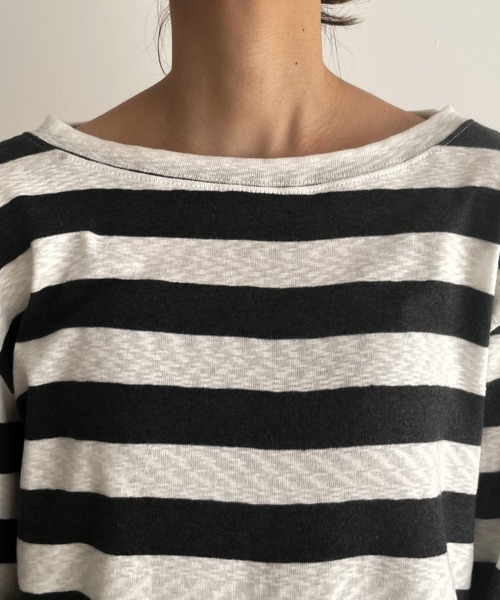 El mar（エルマール）の「El mar(エルマール) ボートネックボーダーロングTシャツ（Tシャツ/カットソー・レディース・チャコールグレー・ONE SIZE）」の5枚目の写真