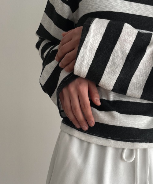 El mar（エルマール）の「El mar(エルマール) ボートネックボーダーロングTシャツ（Tシャツ/カットソー・レディース・チャコールグレー・ONE SIZE）」の6枚目の写真