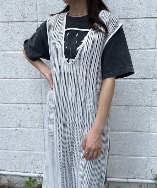 Miscere（ミスケーレ）の「☆ 2WAYアシメスリットストライプメッシュワンピース　252739（ワンピース・レディース・ブラック/オフホワイト・FREE）」の5枚目の写真