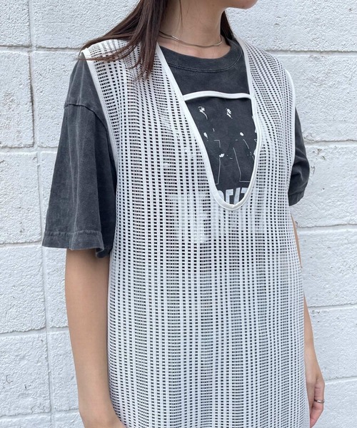 Miscere（ミスケーレ）の「☆ 2WAYアシメスリットストライプメッシュワンピース　252739（ワンピース・レディース・ブラック/オフホワイト・FREE）」の6枚目の写真