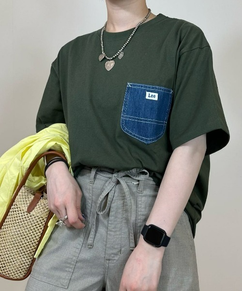 Lee(リー)の「Lee(リー)デニムポケット半袖Tシャツ(Tシャツ/カットソー・メンズ・ダークグリーン・M/L/XL)」の1枚目の写真