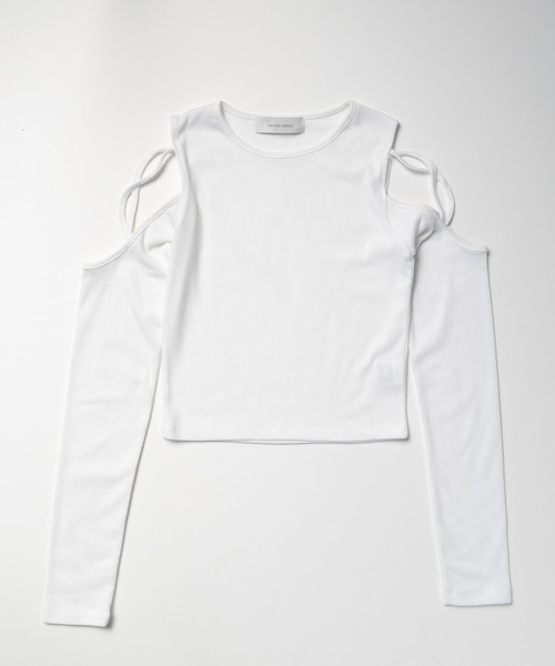 me+em select（ミームセレクト）の「カットアウトクロスストラップショートトップス【 韓国製 】（Tシャツ/カットソー・レディース・ホワイト/ブラック/チャコール・FREE）」の7枚目の写真