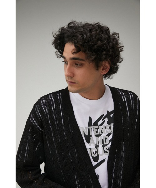 【新品】BUNON オーガンジー　黒　カーディガン クロシェフラワーニットカーディガン｜MEN｜251HAT70-046G｜AZUL BY