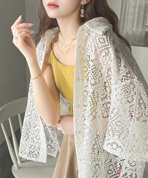 Java（ジャバ）の「《JAVAジャバ 別注》クールにキマル。ブロックレースブラウス（シャツ/ブラウス・メンズ・オフホワイト/チャコールグレー・SMALL/MEDIUM/LARGE/X-LARGE）」の2枚目の写真