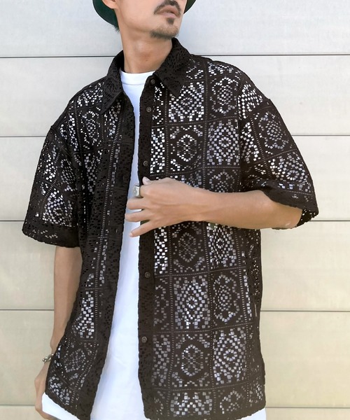 Java（ジャバ）の「《JAVAジャバ 別注》クールにキマル。ブロックレースブラウス（シャツ/ブラウス・メンズ・オフホワイト/チャコールグレー・SMALL/MEDIUM/LARGE/X-LARGE）」の9枚目の写真