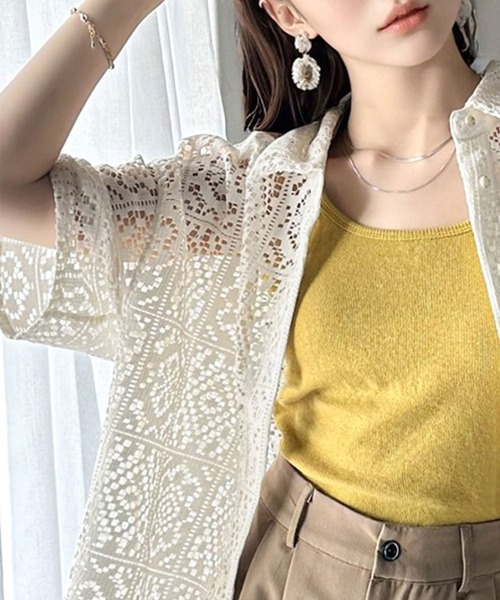 Java（ジャバ）の「《JAVAジャバ 別注》クールにキマル。ブロックレースブラウス（シャツ/ブラウス・メンズ・オフホワイト/チャコールグレー・SMALL/MEDIUM/LARGE/X-LARGE）」の3枚目の写真