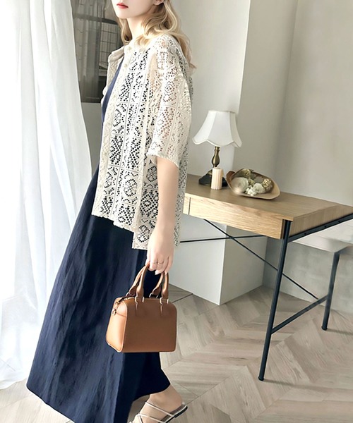 Java（ジャバ）の「《JAVAジャバ 別注》クールにキマル。ブロックレースブラウス（シャツ/ブラウス・メンズ・オフホワイト/チャコールグレー・SMALL/MEDIUM/LARGE/X-LARGE）」の4枚目の写真