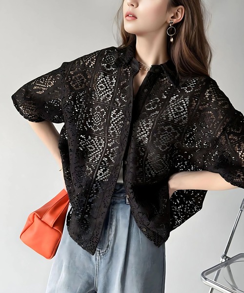 Java（ジャバ）の「《JAVAジャバ 別注》クールにキマル。ブロックレースブラウス（シャツ/ブラウス・メンズ・オフホワイト/チャコールグレー・SMALL/MEDIUM/LARGE/X-LARGE）」の8枚目の写真