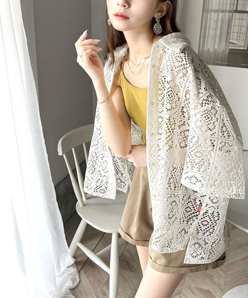 Java（ジャバ）の「《JAVAジャバ 別注》クールにキマル。ブロックレースブラウス（シャツ/ブラウス・メンズ・オフホワイト/チャコールグレー・SMALL/MEDIUM/LARGE/X-LARGE）」の10枚目の写真