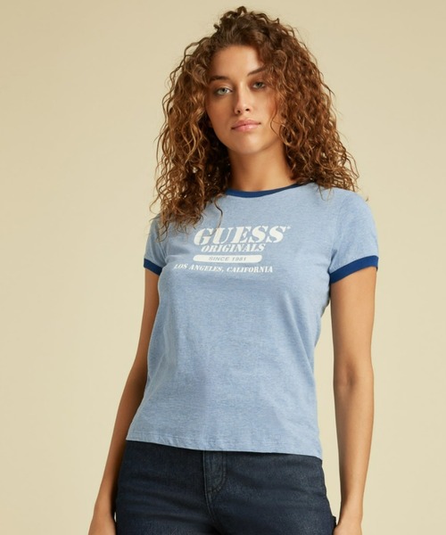 Guess（ゲス）の「GUESS Originals Heather Ringer Tee（Tシャツ/カットソー・レディース・グリーン/ライトベージュ/ライトブルー・X-SMALL/LARGE/MEDIUM/SMALL）」の3枚目の写真