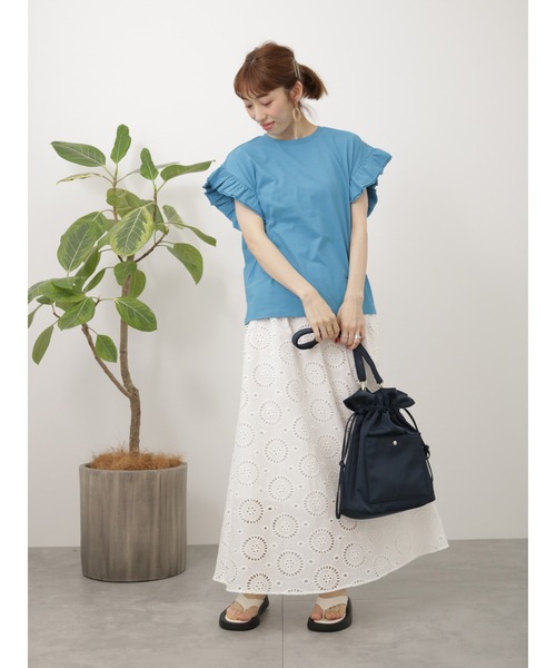 Lugnoncure(ルノンキュール)の「フリル袖トップス(Tシャツ/カットソー・レディース・オフホワイト/ブルー/チャコールグレー・F)」の4枚目の写真