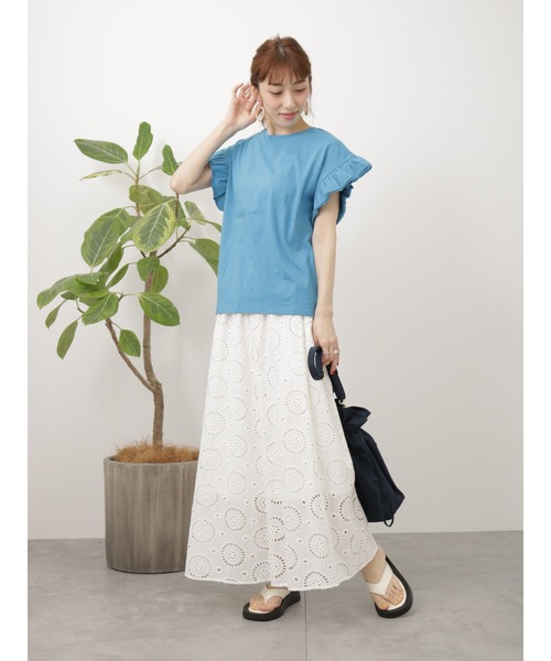 Lugnoncure(ルノンキュール)の「フリル袖トップス(Tシャツ/カットソー・レディース・オフホワイト/ブルー/チャコールグレー・F)」の10枚目の写真