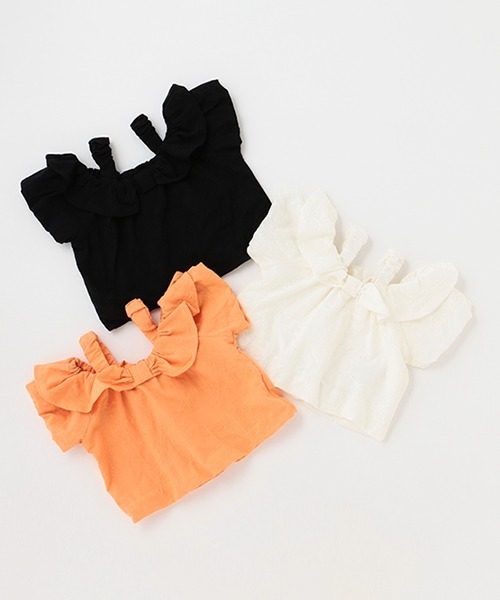 petit main（プティマイン）の「【リンク】レースオフショル短丈トップス(キッズ)（シャツ/ブラウス・キッズ・ブラック/オレンジ/アイボリー・80ｃｍ/90cm/100cm/110cm/120cm/130cm）」の6枚目の写真
