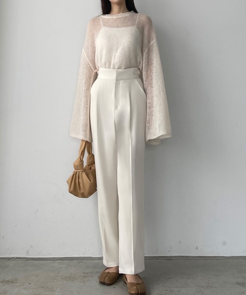 Louere(ルエレ)の「ウエスト調整可能サイドボタンスラックスパンツ(スラックス・レディース・ブラック/アイボリー/ベージュ・X-LARGE/MEDIUM/LARGE/SMALL)」の2枚目の写真