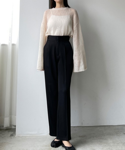 Louere(ルエレ)の「ウエスト調整可能サイドボタンスラックスパンツ(スラックス・レディース・ブラック/アイボリー/ベージュ・X-LARGE/MEDIUM/LARGE/SMALL)」の1枚目の写真