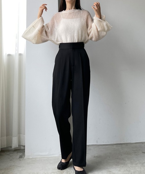 Louere(ルエレ)の「ウエスト調整可能サイドボタンスラックスパンツ(スラックス・レディース・ブラック/アイボリー/ベージュ・X-LARGE/MEDIUM/LARGE/SMALL)」の6枚目の写真