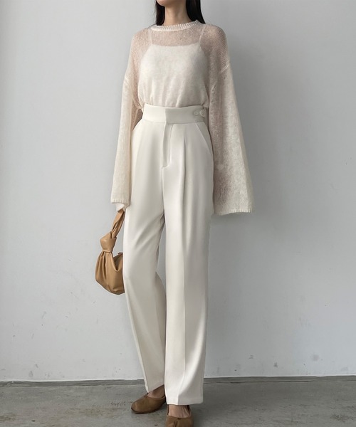 Louere(ルエレ)の「ウエスト調整可能サイドボタンスラックスパンツ(スラックス・レディース・ブラック/アイボリー/ベージュ・X-LARGE/MEDIUM/LARGE/SMALL)」の8枚目の写真