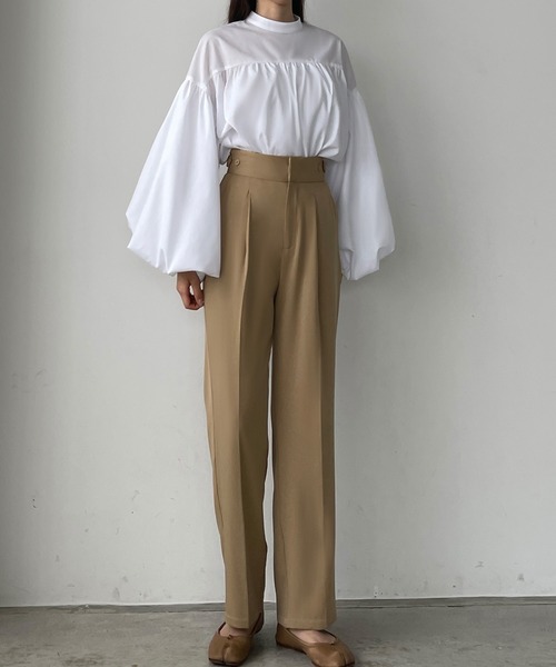 Louere(ルエレ)の「ウエスト調整可能サイドボタンスラックスパンツ(スラックス・レディース・ブラック/アイボリー/ベージュ・X-LARGE/MEDIUM/LARGE/SMALL)」の11枚目の写真