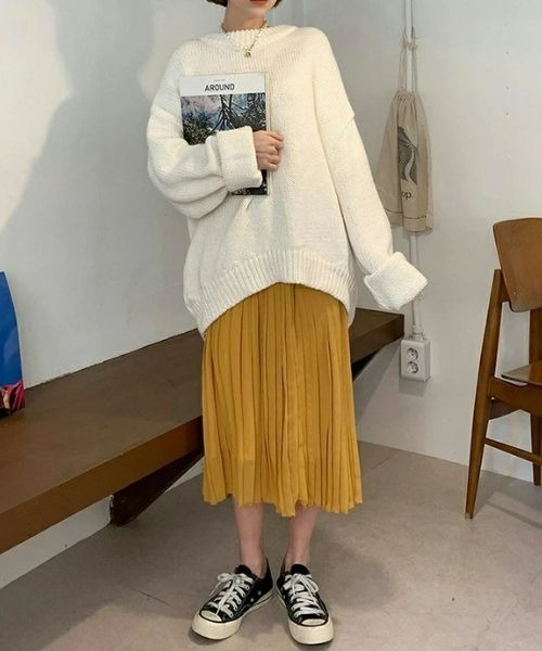 chuu（チュー）の「CHUU プリーツロングスカート（スカート・レディース・ブラック/マスタード/ワインレッド・FREE）」の3枚目の写真