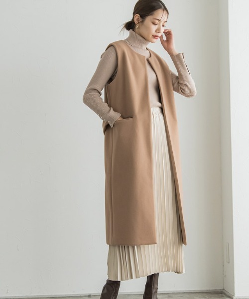 Pierrot(ピエロ)の「メルトンロングジレ(ベスト・レディース・ネイビー/ブラック/キャメル・L/M)」の3枚目の写真