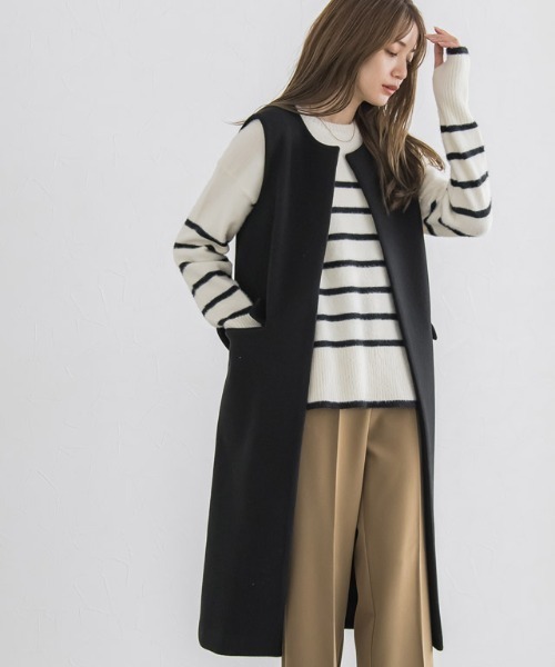 Pierrot(ピエロ)の「メルトンロングジレ(ベスト・レディース・ネイビー/ブラック/キャメル・L/M)」の2枚目の写真