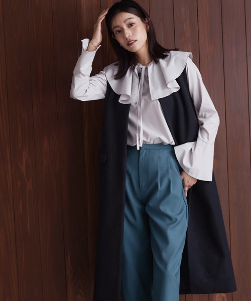 Pierrot(ピエロ)の「メルトンロングジレ(ベスト・レディース・ネイビー/ブラック/キャメル・L/M)」の5枚目の写真