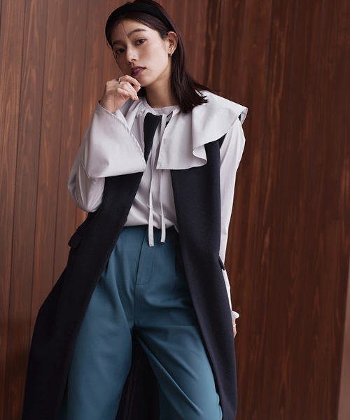 Pierrot(ピエロ)の「メルトンロングジレ(ベスト・レディース・ネイビー/ブラック/キャメル・L/M)」の6枚目の写真