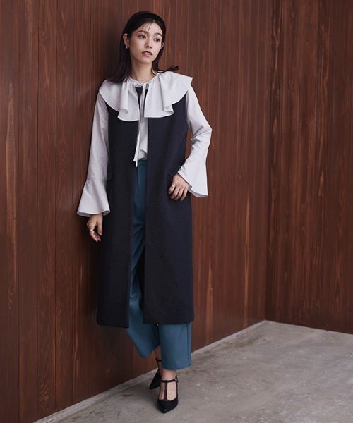 Pierrot(ピエロ)の「メルトンロングジレ(ベスト・レディース・ネイビー/ブラック/キャメル・L/M)」の8枚目の写真