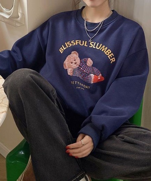 wears（ウェアーズ）の「テディベアグラフィックトップス（Tシャツ/カットソー・レディース・ネイビー/ライトベージュ・FREE）」の2枚目の写真