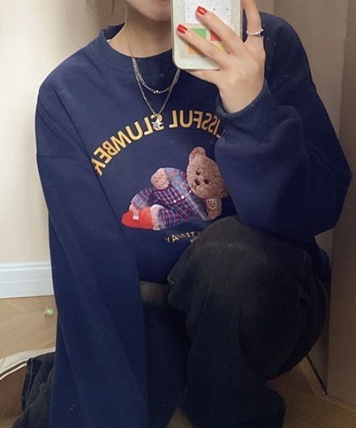wears（ウェアーズ）の「テディベアグラフィックトップス（Tシャツ/カットソー・レディース・ネイビー/ライトベージュ・FREE）」の13枚目の写真