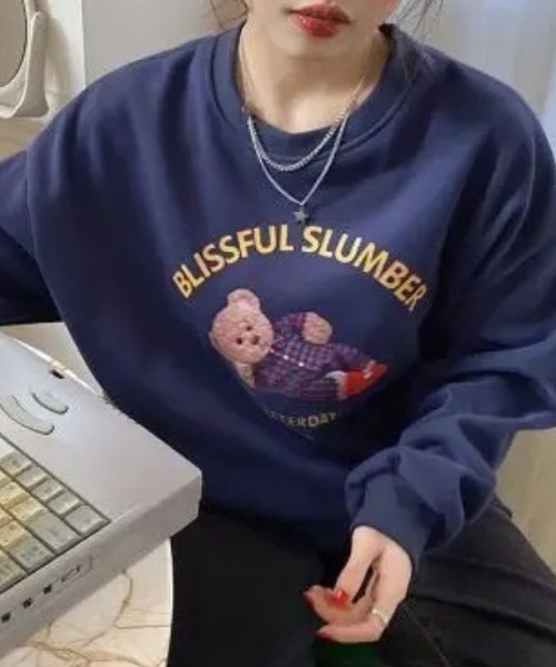 wears（ウェアーズ）の「テディベアグラフィックトップス（Tシャツ/カットソー・レディース・ネイビー/ライトベージュ・FREE）」の3枚目の写真