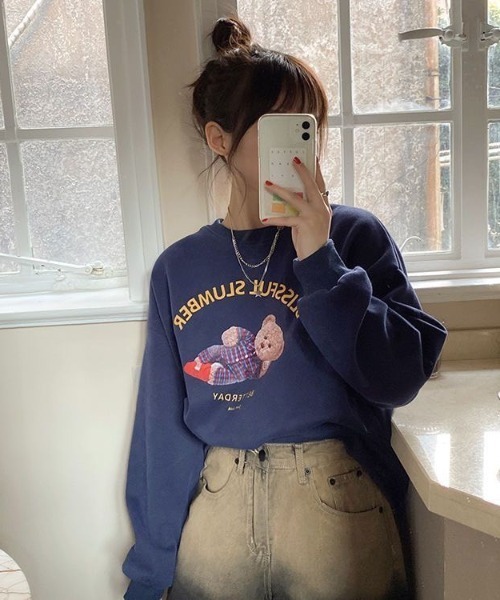 wears（ウェアーズ）の「テディベアグラフィックトップス（Tシャツ/カットソー・レディース・ネイビー/ライトベージュ・FREE）」の6枚目の写真