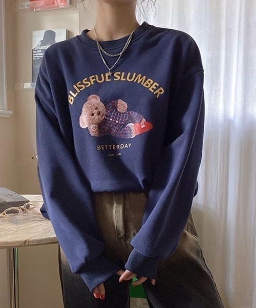 wears（ウェアーズ）の「テディベアグラフィックトップス（Tシャツ/カットソー・レディース・ネイビー/ライトベージュ・FREE）」の5枚目の写真