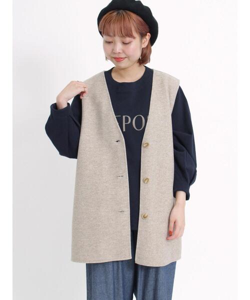 Samansa Mos2（サマンサ モスモス）の「【UVカット加工】スッキリきれい見えウールライクベスト（ベスト・レディース・ブラウン/カーキ/ベージュ/ネイビー・F）」の3枚目の写真